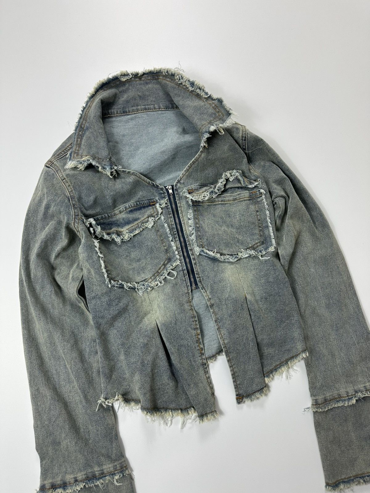 Japanese Brand Cropped Denim Jacket Women's Y2K Fit Zip Size M / US 6-8 / IT 42-44 - 5 Thumbnail