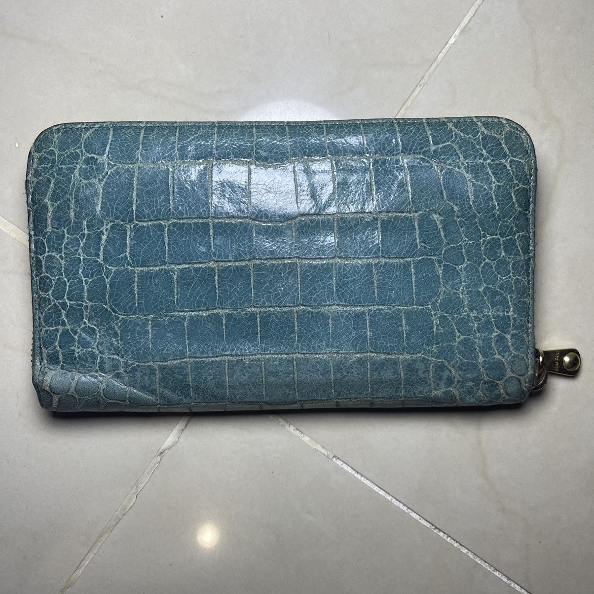 Miu Miu Miu Miu Blue Croc Embossed Leather Zip Around Wallet Size ONE SIZE - 6 Thumbnail