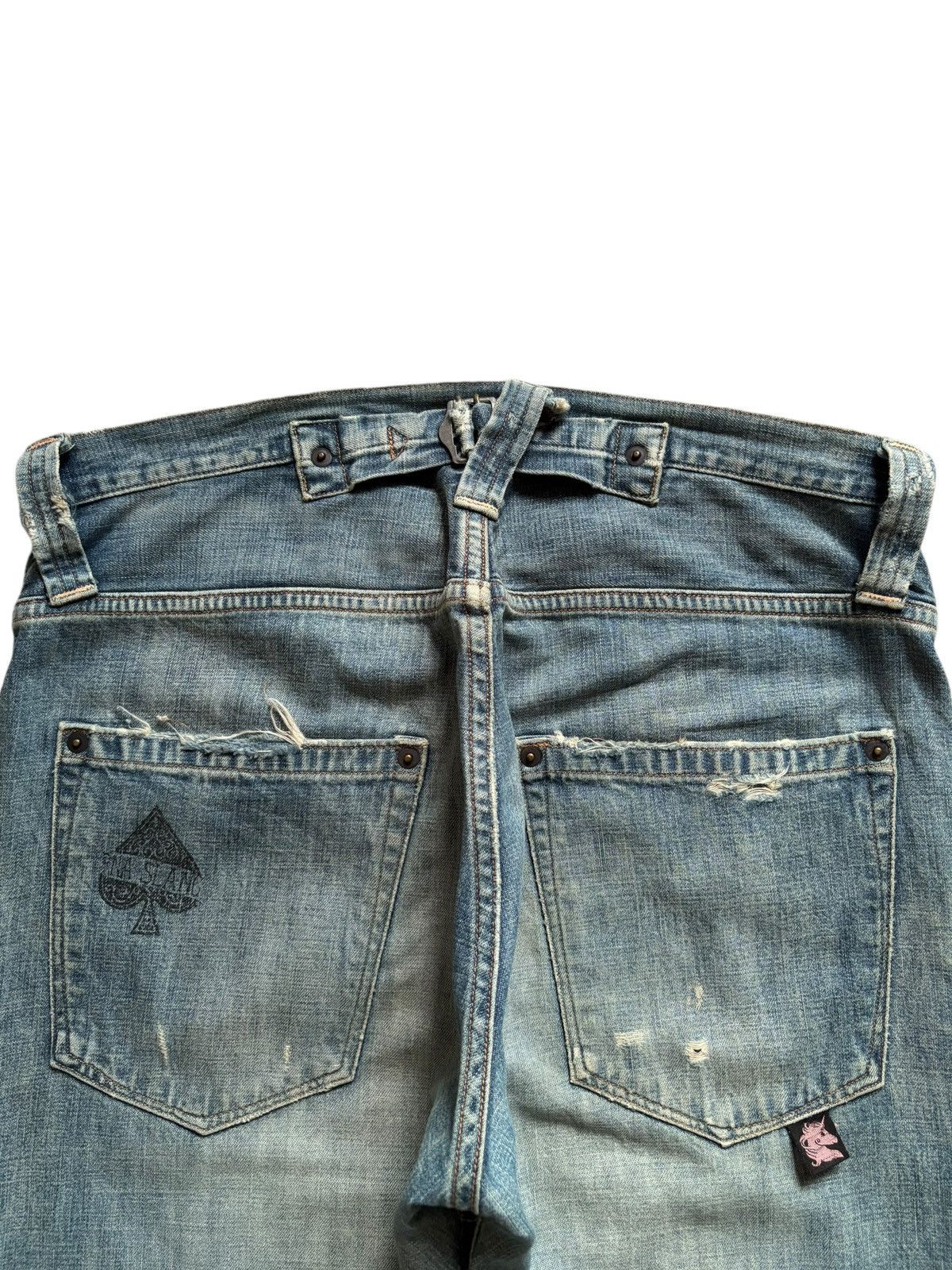Japanese Brand × KMRii Vintage Rna Inc Buckle Back Faded Wash Distress Patch Jeans Size US 31 - 8 Thumbnail