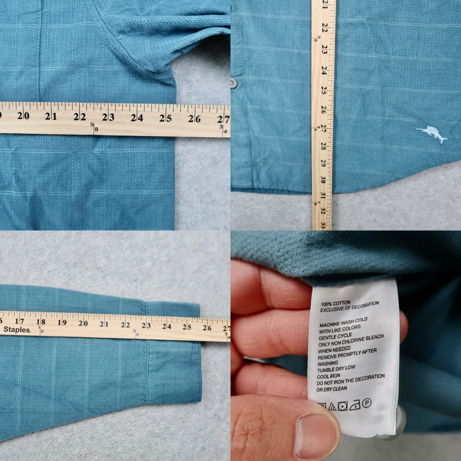Tommy Bahama Tommy Bahama Mens XL Teal Blue Textured Long Sleeve Button Down Shirt Size US XL / EU 56 / 4 - 8 Thumbnail