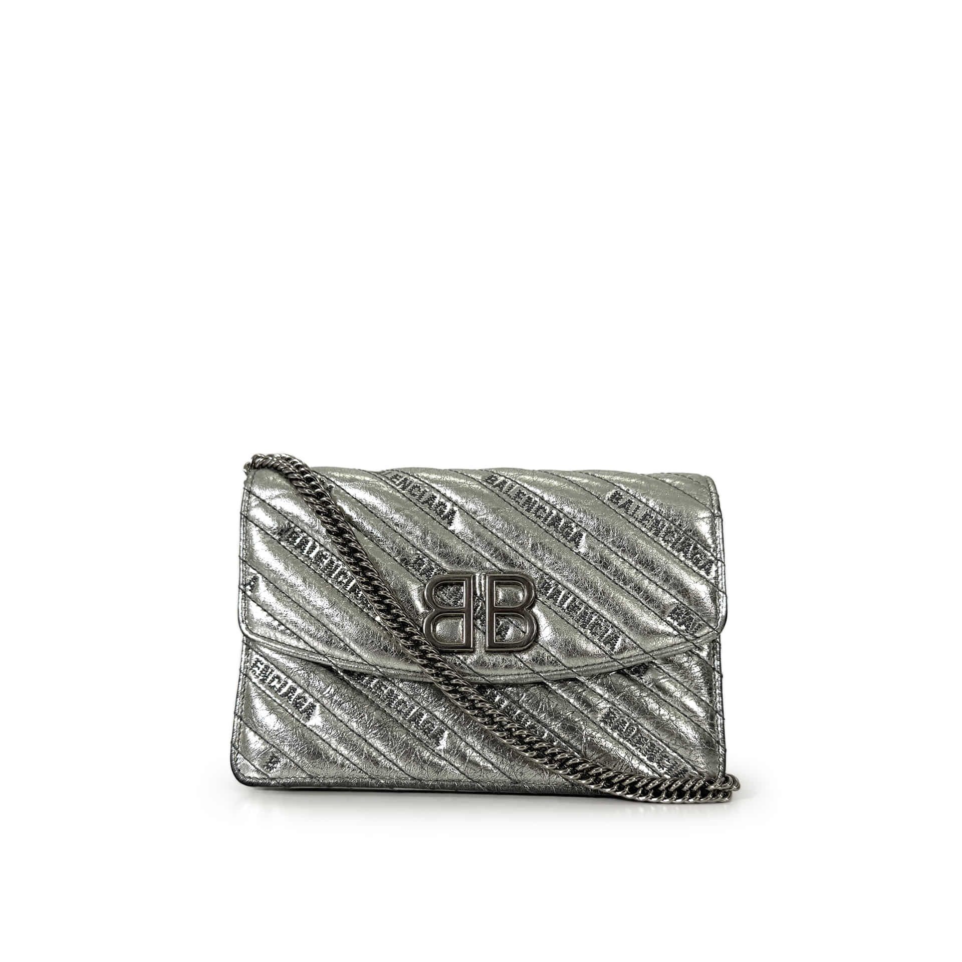 Bb Logo Chain Wallet Woc Shoulder Crossbody Silver, Women's