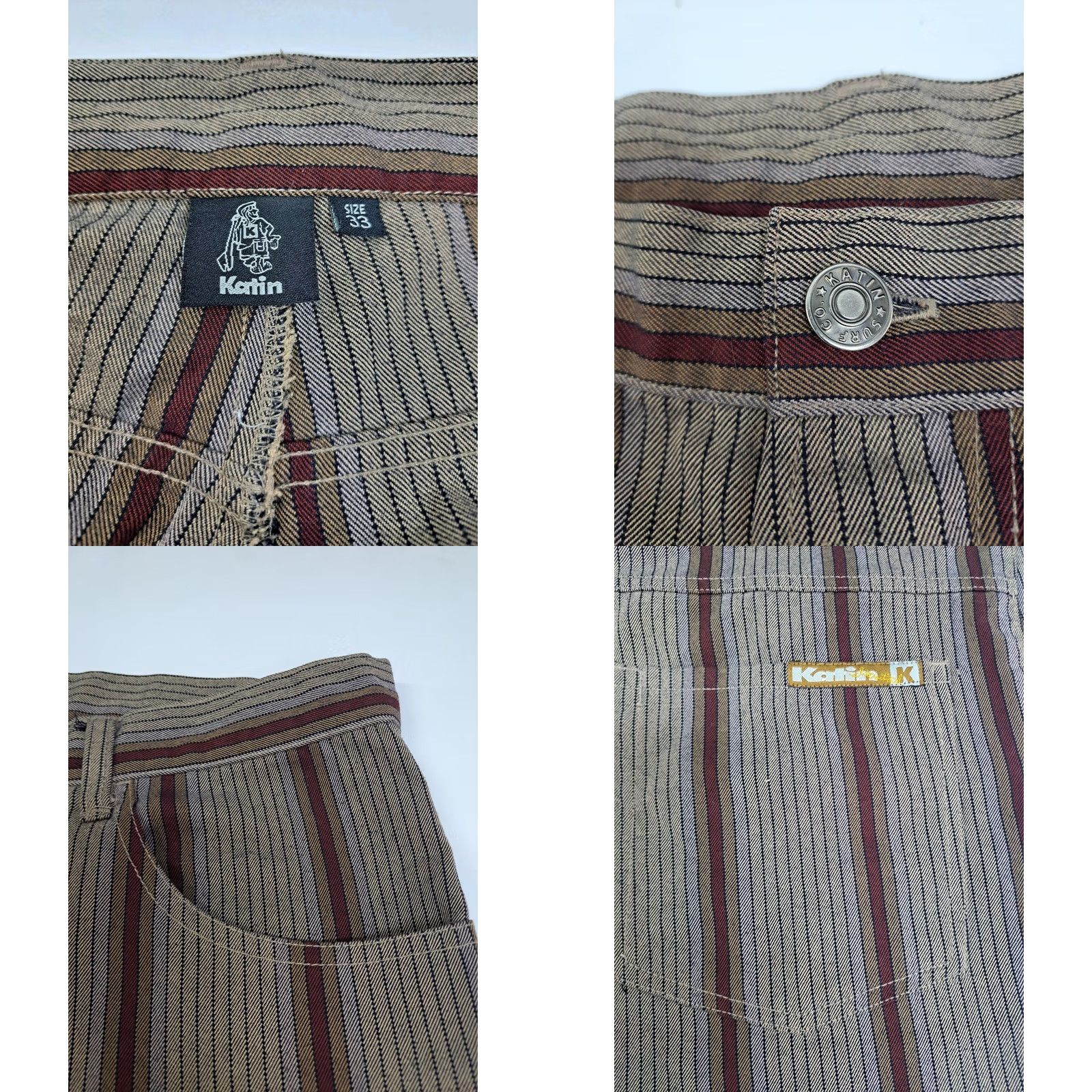 Katin Katin Surf Co Bermuda Shorts Mens 33 Brown/Maroon Striped Button Pocket Embroidered 11in Inseam Regular Fit Beach Size US 33 - 8 Thumbnail