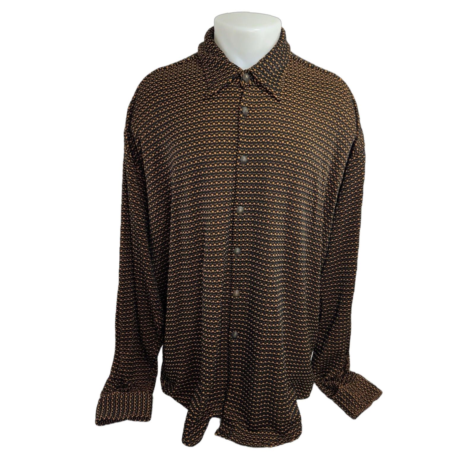 Vintage BERNINI Shirt Geometric Knit 3XL Oversized Button-Up Long Sleeve Metal Orange/Black Mens Size US XXL / EU 58 / 5 - 1 Thumbnail