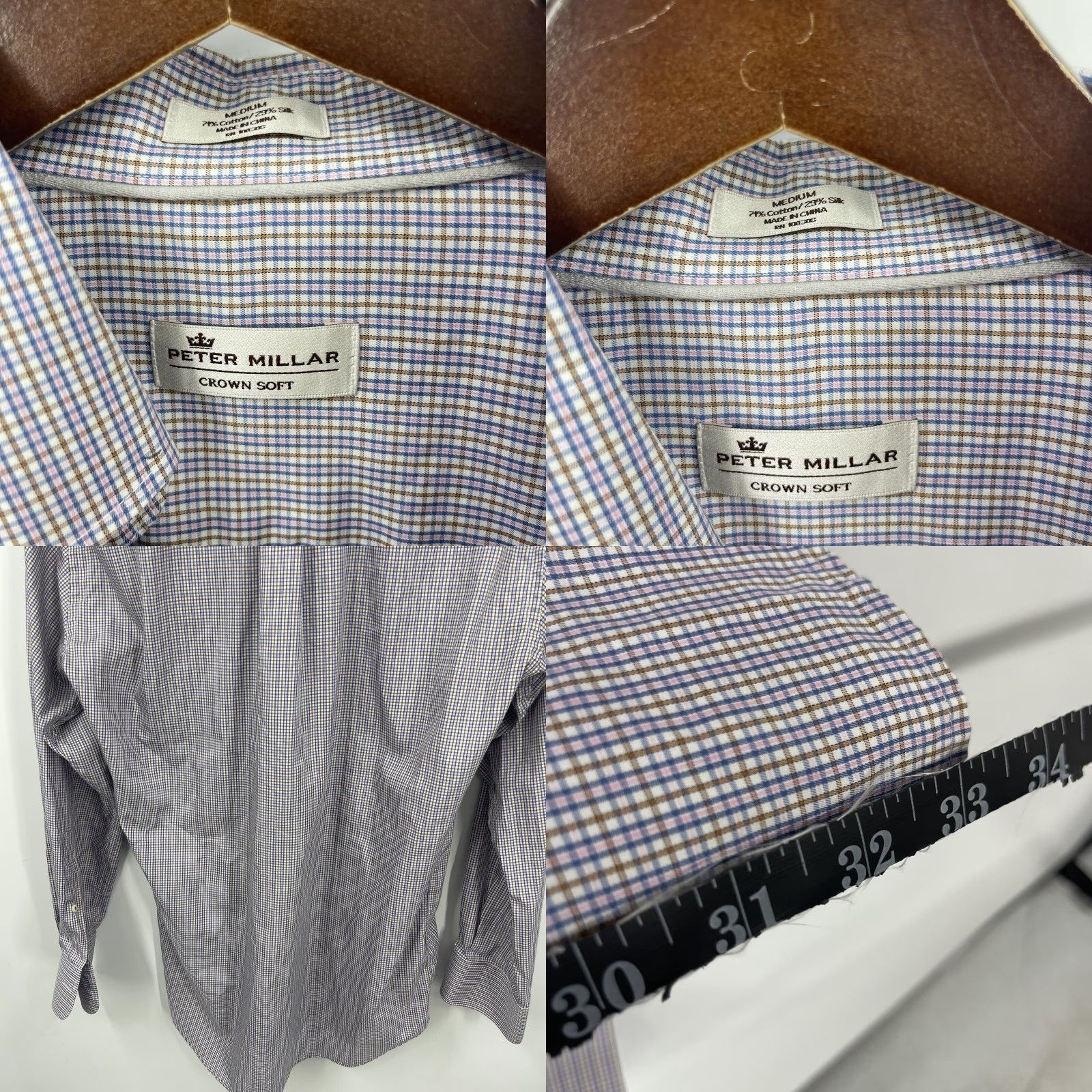 Peter Millar Peter Millar Men's Shirt Casual Business Plaid Button-Down Gingham Cotton Silk, Medium, Blue Size US M / EU 48-50 / 2 - 8 Thumbnail