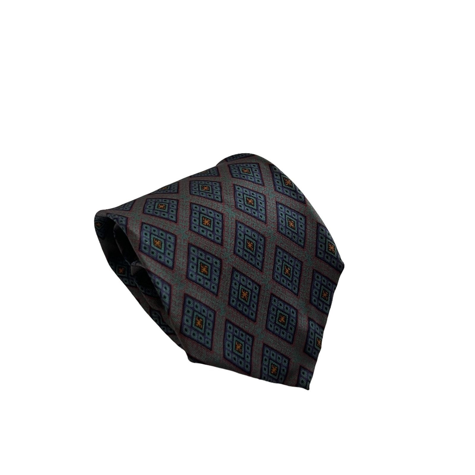 Robert Talbott Robert Talbott Gray Burgundy Blue Yellow Geometric Silk Tie Size ONE SIZE - 2 Thumbnail