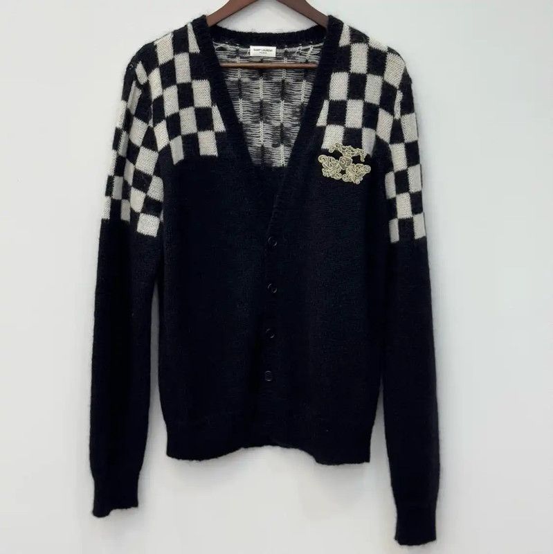 YSL Colorblock Mohair Long Sleeve Cardigan 0089