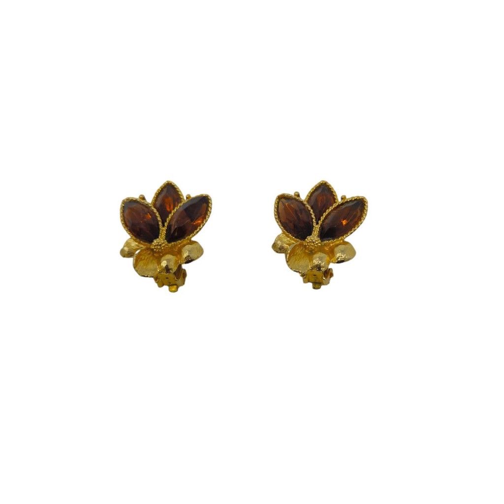 Vintage Vintage floral clip-on earrings featuring amber rhinestones Size ONE SIZE - 3 Thumbnail