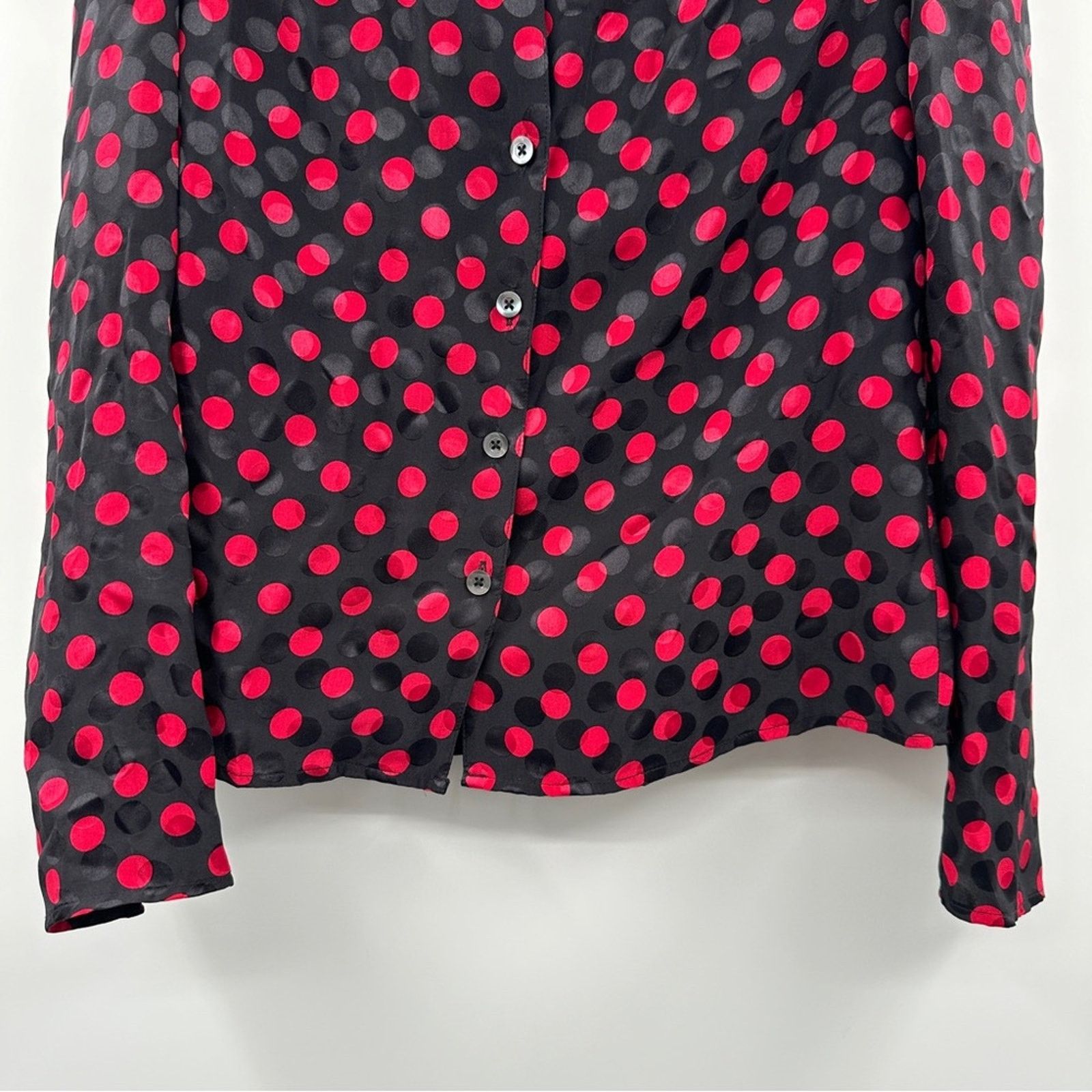 RE/DONE Re/Done 100% Silk Red & Black Polka Dot Button Front Top XS Size XS / US 0-2 / IT 36-38 - 4 Thumbnail