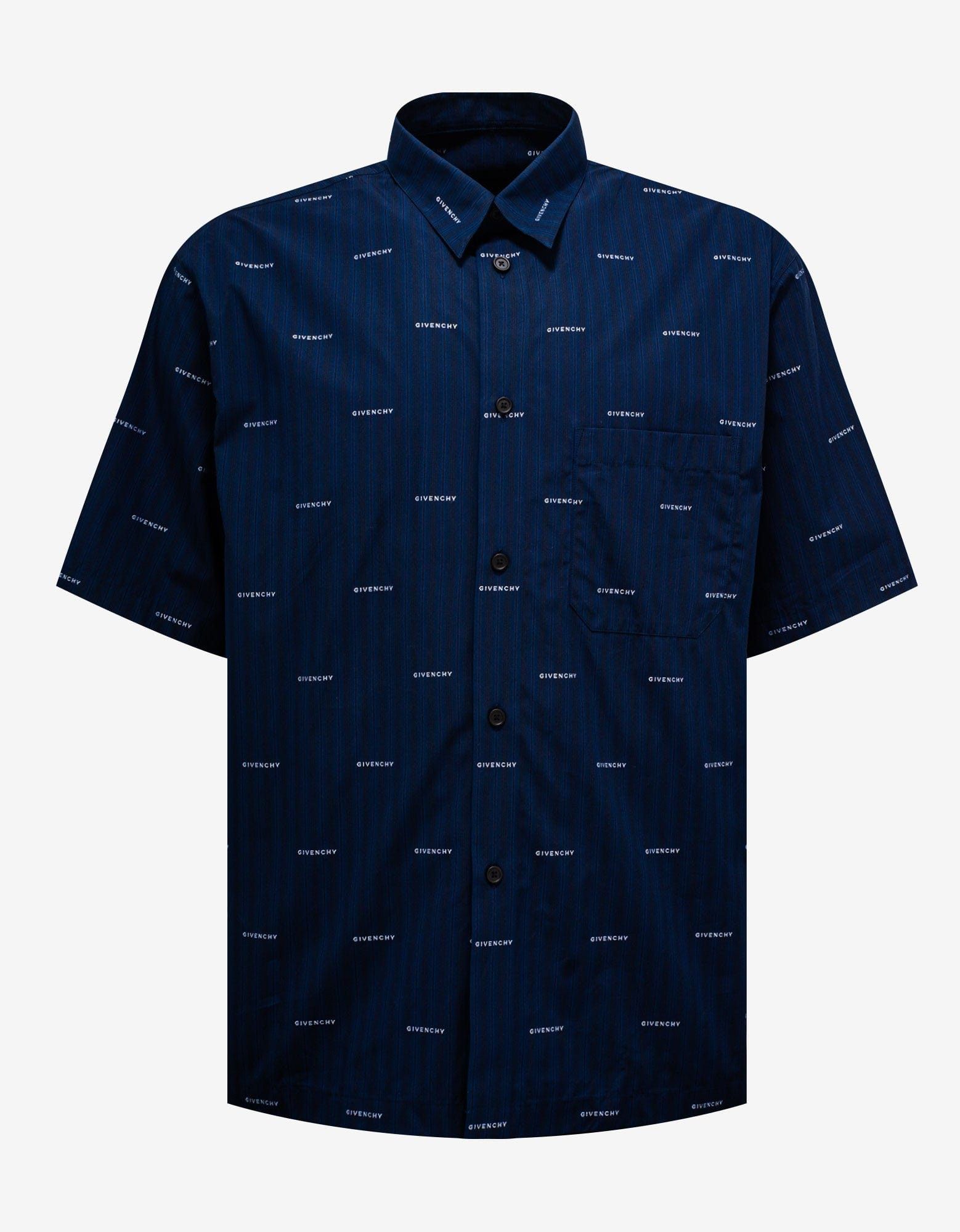 image of Givenchy Blue All-Over Logo Stripe Shirt Size 38, Men's