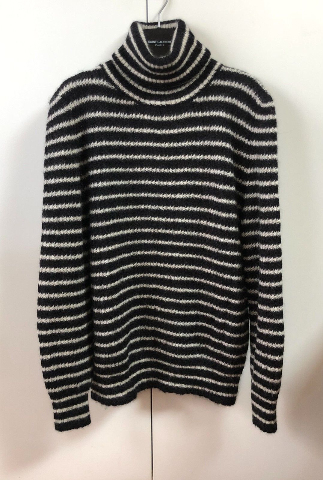 Saint Laurent Paris Saint Laurent Black & White Striped High-Neck Mohair Knit Size US L / EU 52-54 / 3 - 1 Thumbnail