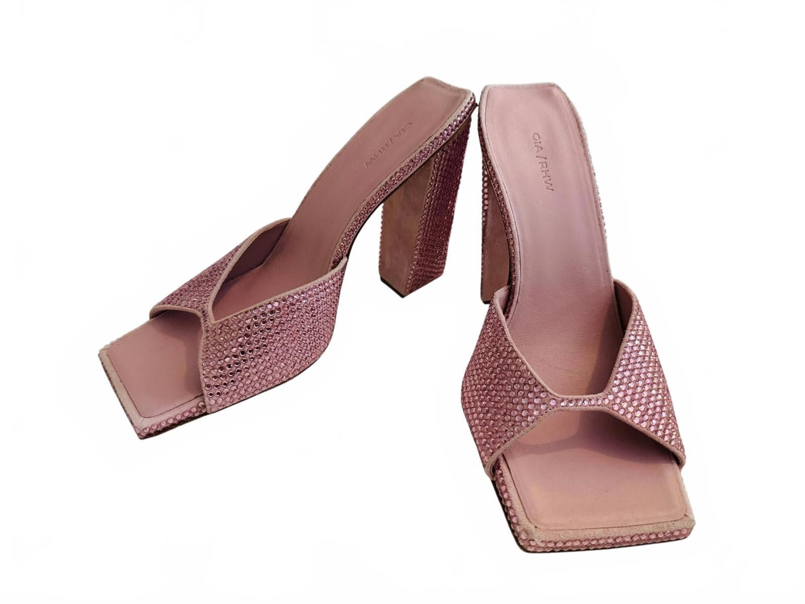 GIA BORGHINI Gia/RHW Pink Crystal Embellished Square Toe Heels Size US 7.5 / IT 37.5 - 1 Thumbnail