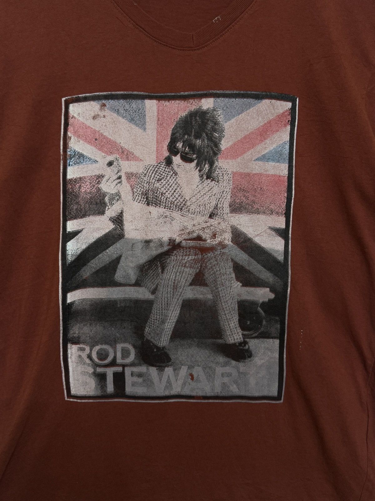 Band Tees Rare Rod Stewart V Neck Brown Tee Size US M / EU 48-50 / 2 - 6 Thumbnail