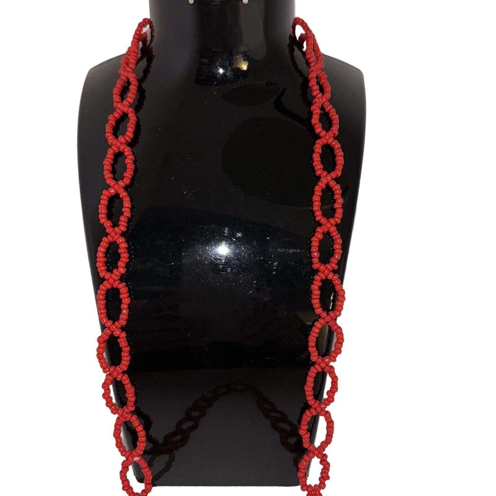 Homemade Red Infinity Figure 8 Handmade Seed Bead Necklace 14 Inch Size ONE SIZE - 3 Thumbnail