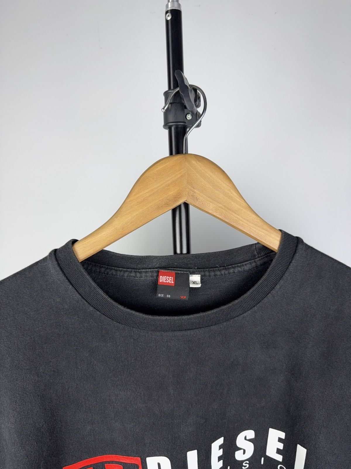 90s Diesel Denim Division Logo Tee Faded Black Y2K Style XL