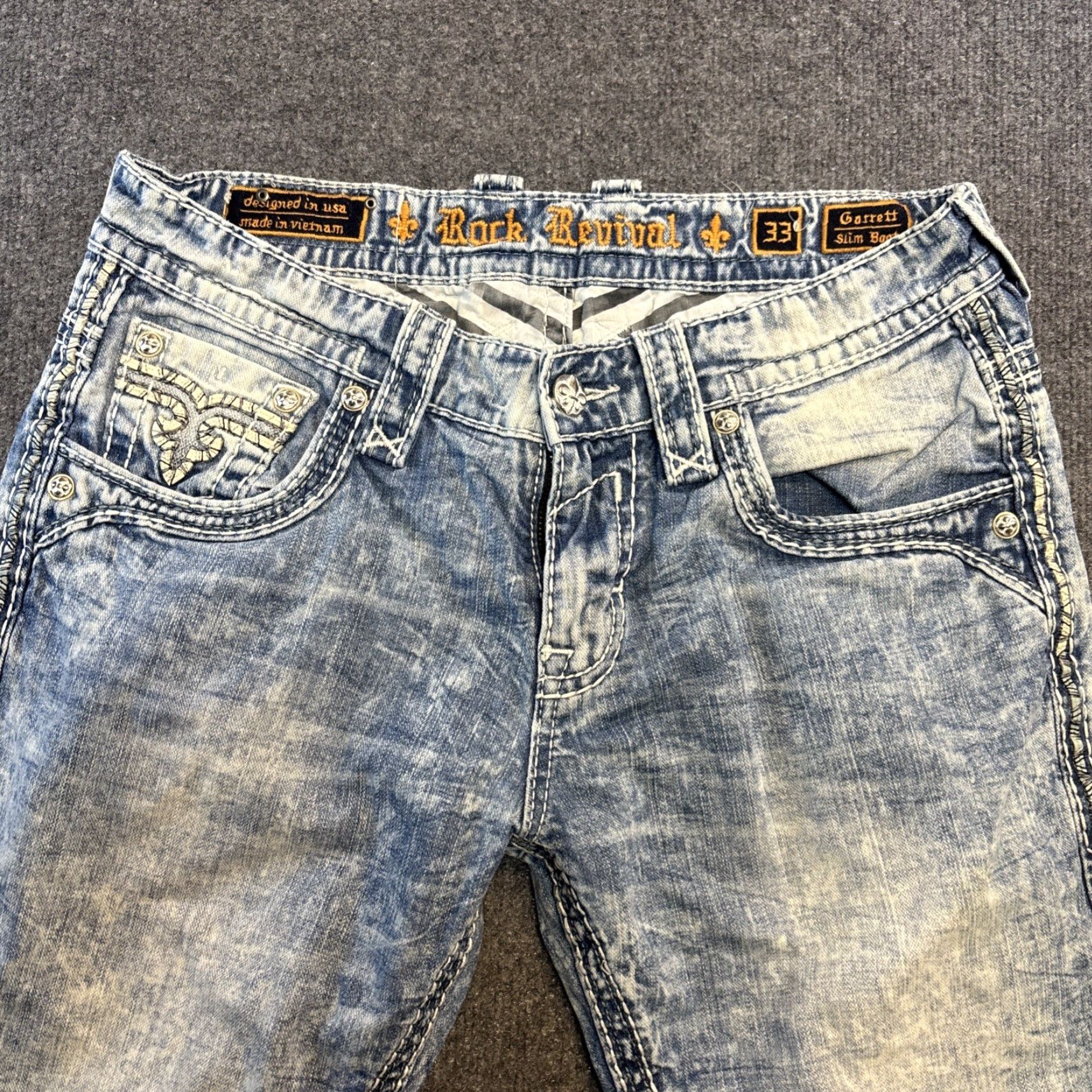 Vintage Rock Revival Jeans Men’s 36 Slim Bootcut Acid Wash Blue Cowboy 31in Inseam Mens Size US 36 / EU 52 - 7 Thumbnail