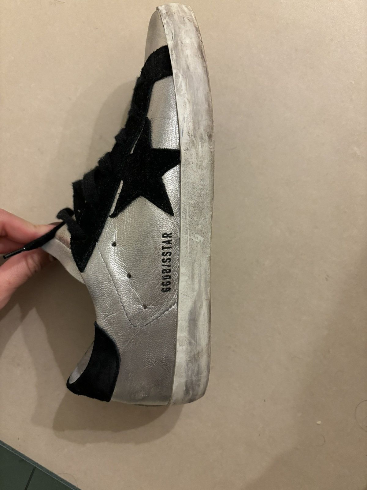 Golden Goose Women's Super-Star in silver leather with contrasting insert Size US 9.5 / IT 39.5 - 2 Thumbnail