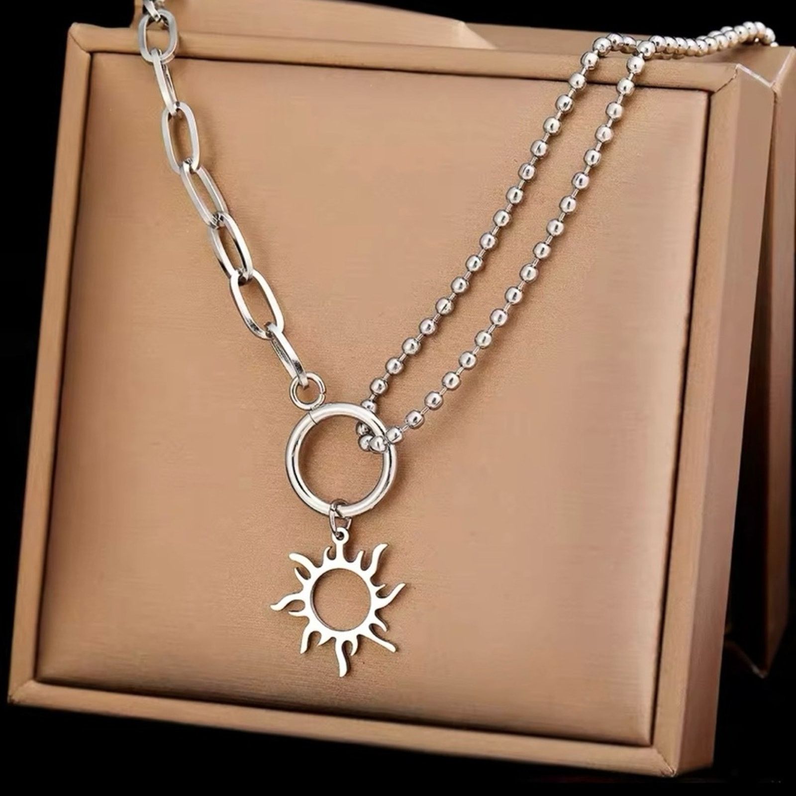 Other Stainless Steel Sun Totem Necklace Silver 17”+1” Size ONE SIZE - 1 Thumbnail