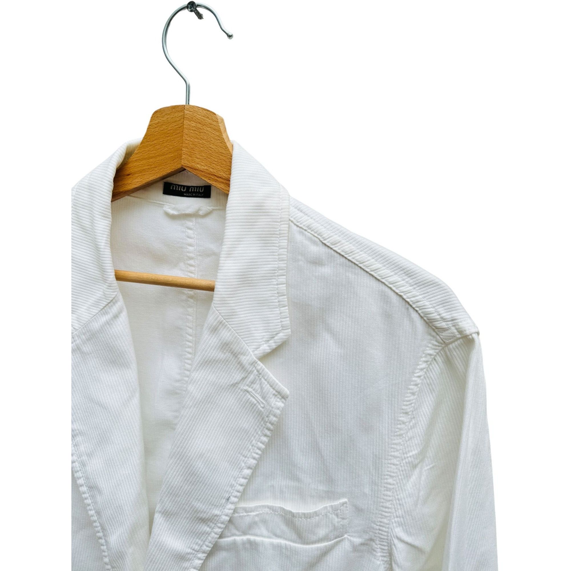 Miu Miu White Corduroy Velvet Blazer Jacket Size 50R - 3 Thumbnail
