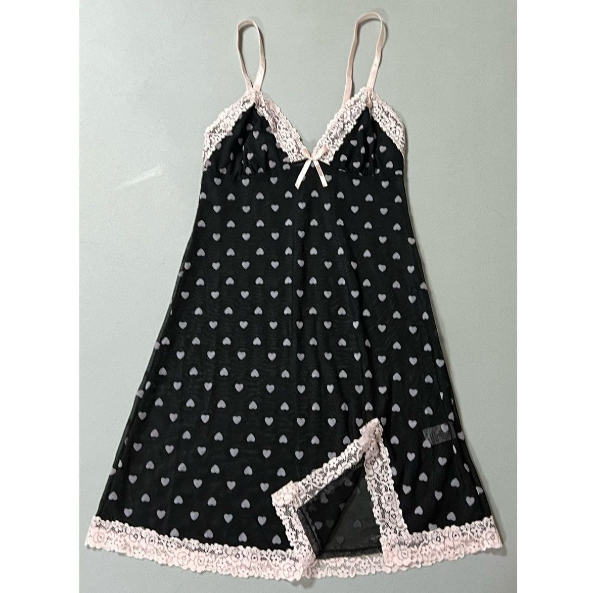 Vintage Black Pink Hearts Babydoll Nightie Lingerie Dress Size S 🖤🩷 Size S / US 4 / IT 40 - 3 Thumbnail