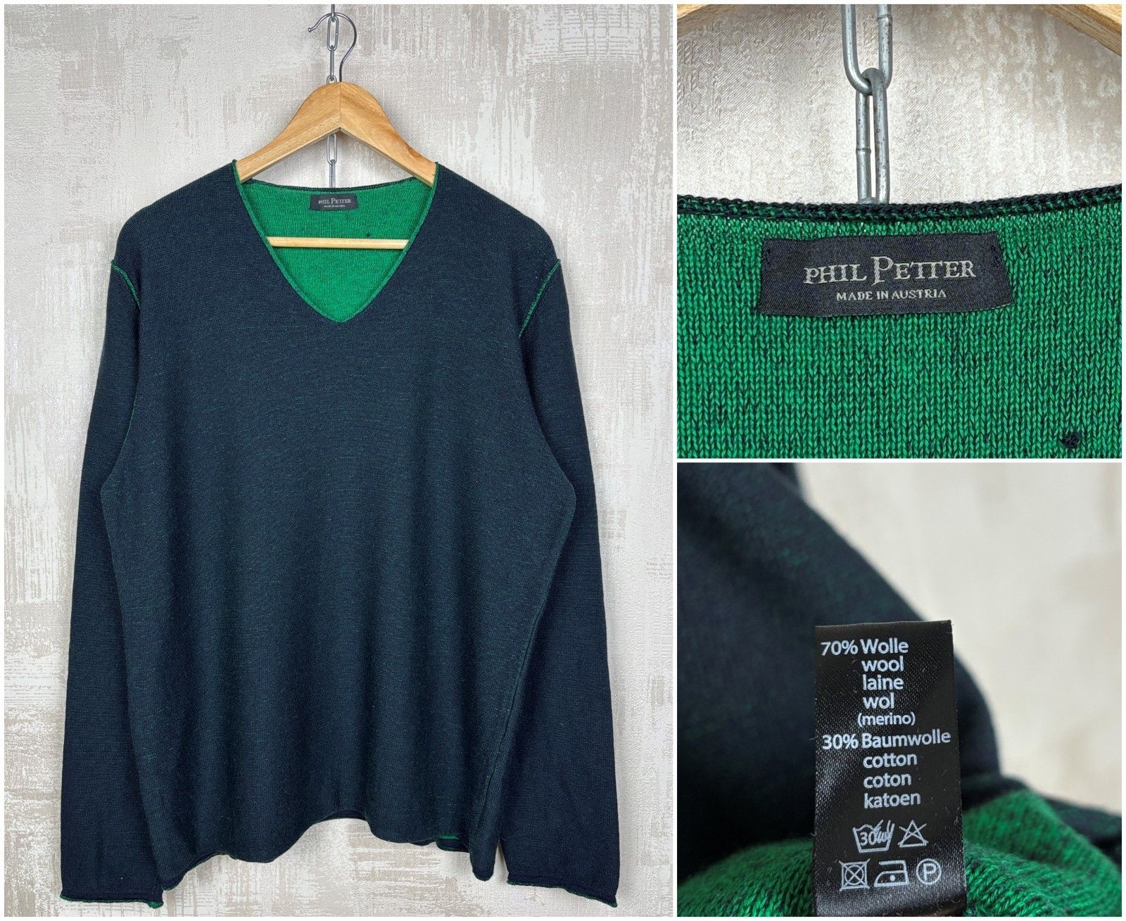 Other Phil Petter V-neck Sweater Wool Blend Size US L / EU 52-54 / 3 - 1 Thumbnail