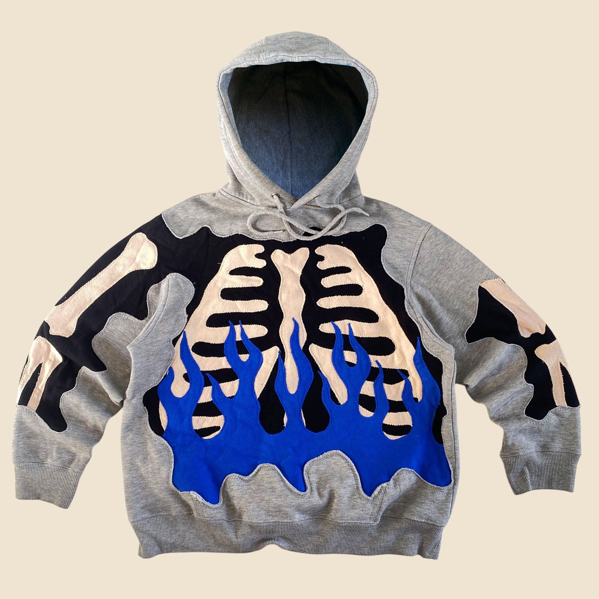 Handmade × Japanese Brand 1 OF 1 REWORKED SKELETON BLUE FLAME HOODIE SIZE M Size US M / EU 48-50 / 2 - 1 Thumbnail