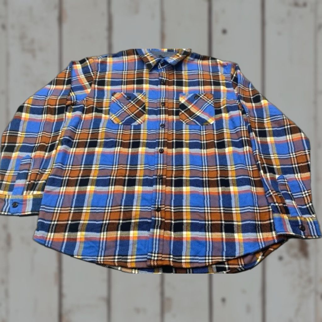 Lands' End VINTAGE Lands' End Heavy Flannel Shirt Mens XL Plaid Sea Cliff Blue Utility Cabincore Size US XL / EU 56 / 4 - 1 Thumbnail