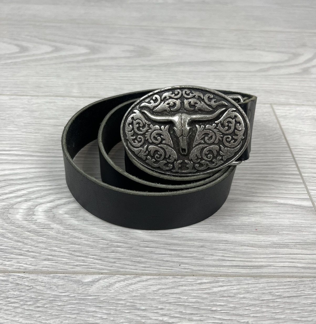 Vintage Vintage Big Metal Buckle Cowboy Leather Belt Size ONE SIZE - 3 Thumbnail