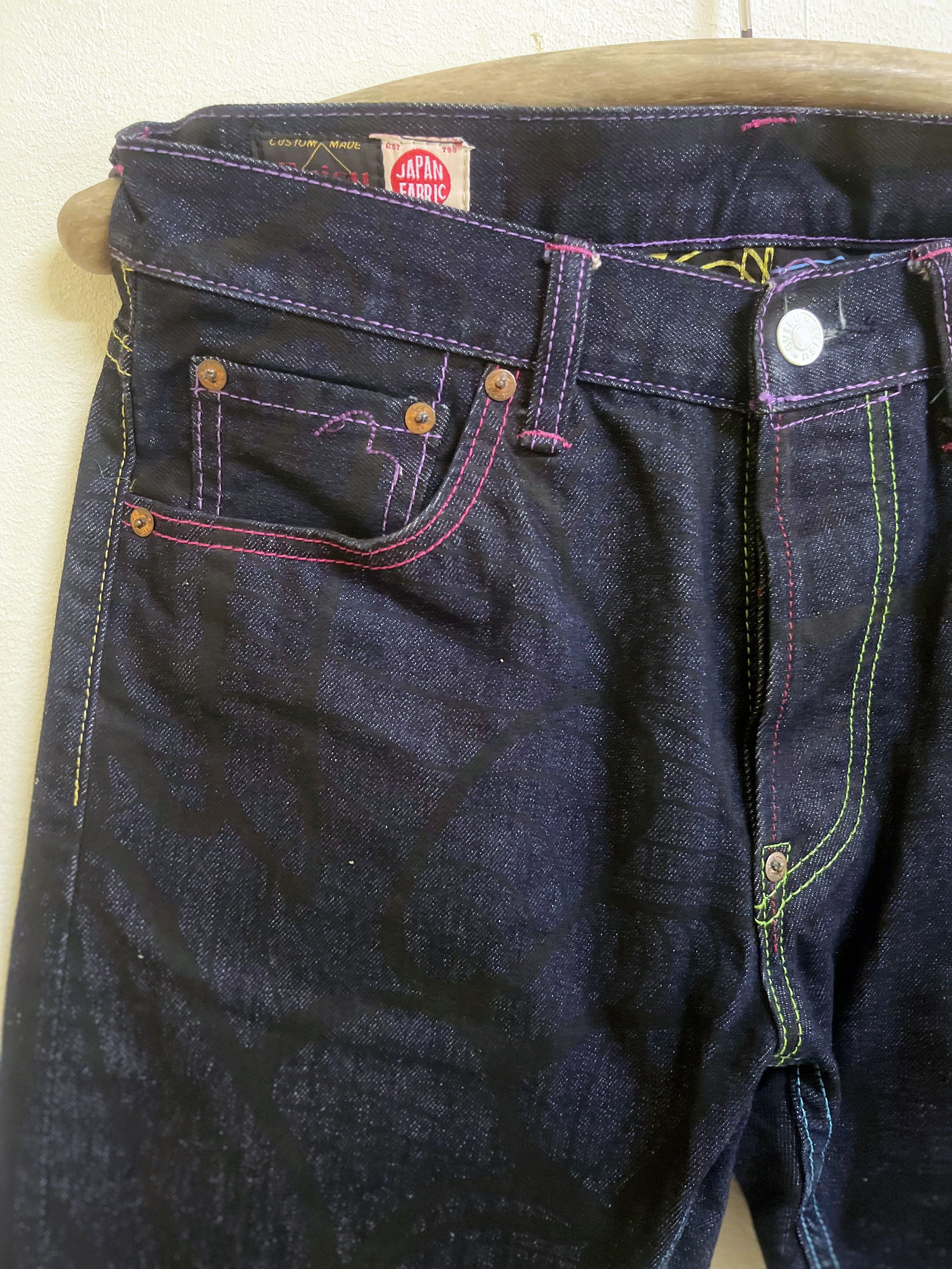 Japanese Brand Evisu Custom Made Tribal Art Jeans Colourful Button Fly Size US 31 - 3 Thumbnail