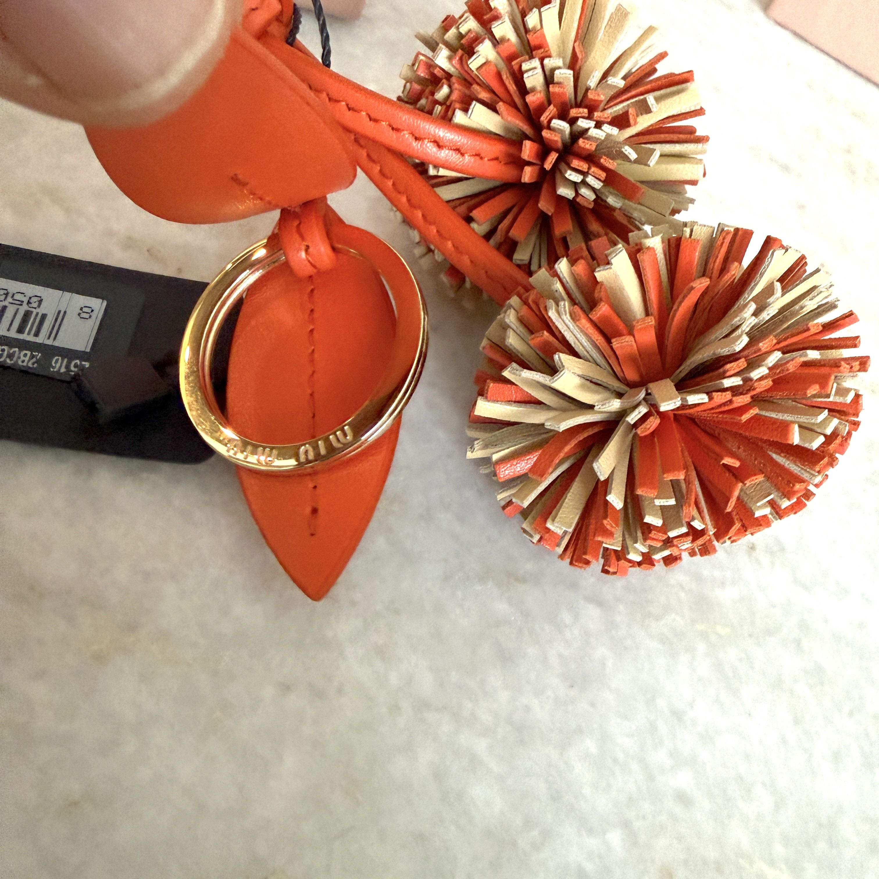 Miu Miu Miu Miu Pom Pom Charm 5TL516 Leather Bag Charm Trick Orange Size ONE SIZE - 2 Thumbnail