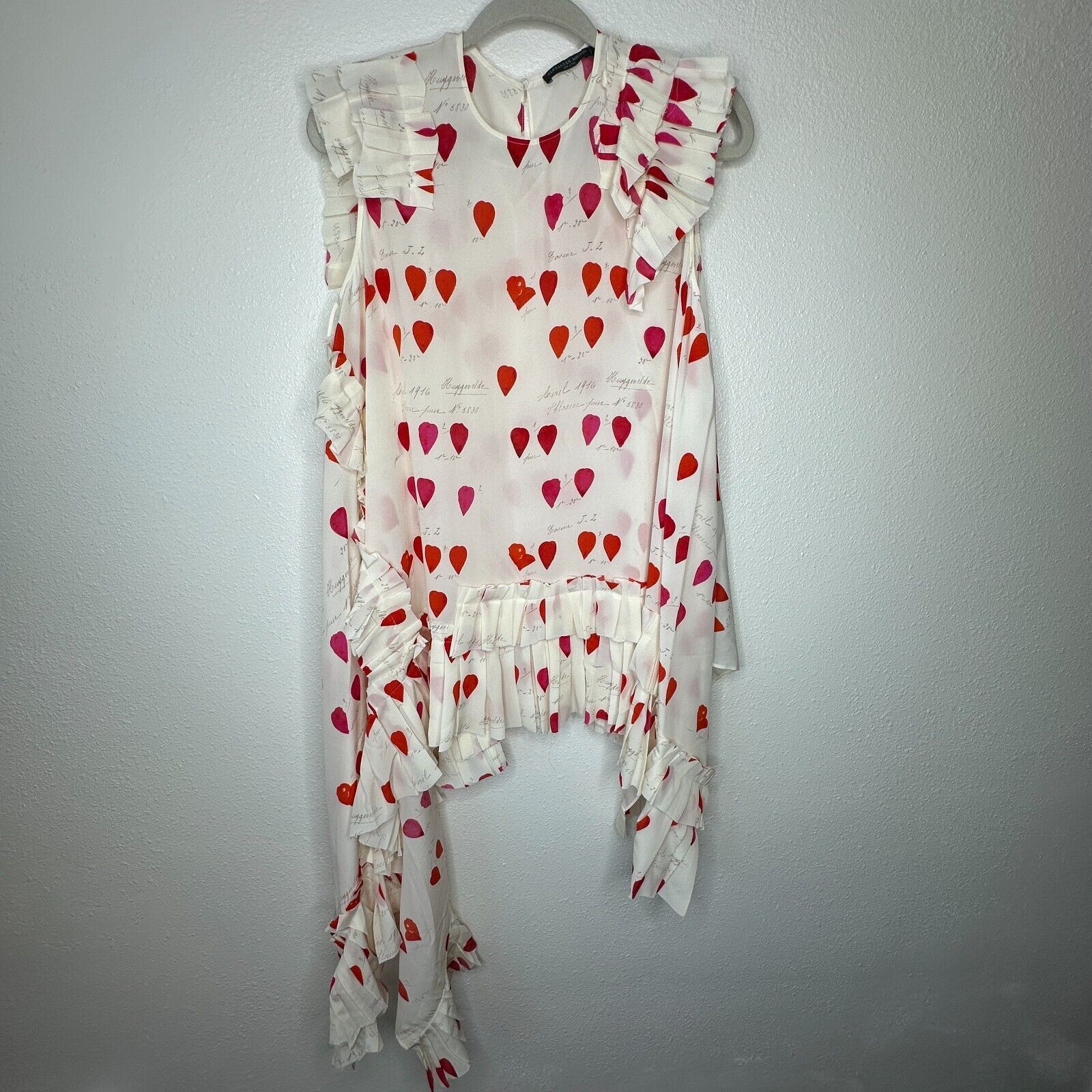 Alexander McQueen Alexander McQueen Cream Red Sleeveless Ruffle Blouse 44 / 12 Size L / US 10 / IT 46 - 2 Thumbnail