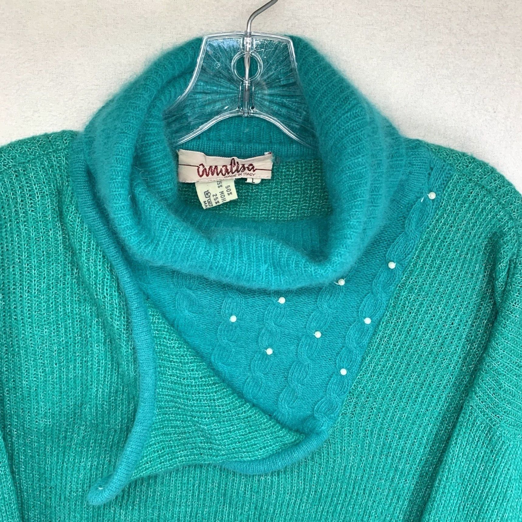 Vintage VINTAGE Analisa Mohair Blend Sweater Large Green Cowl Neck Pullover 70s Womens Size L / US 10 / IT 46 - 4 Thumbnail