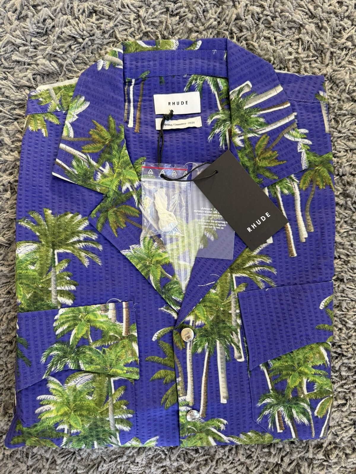 Rhude RHUDE SEARSUCKER HAWAIIAN BLUE/GREEN BUTTON-UP SHIRT Size L Size US L / EU 52-54 / 3 - 4 Thumbnail