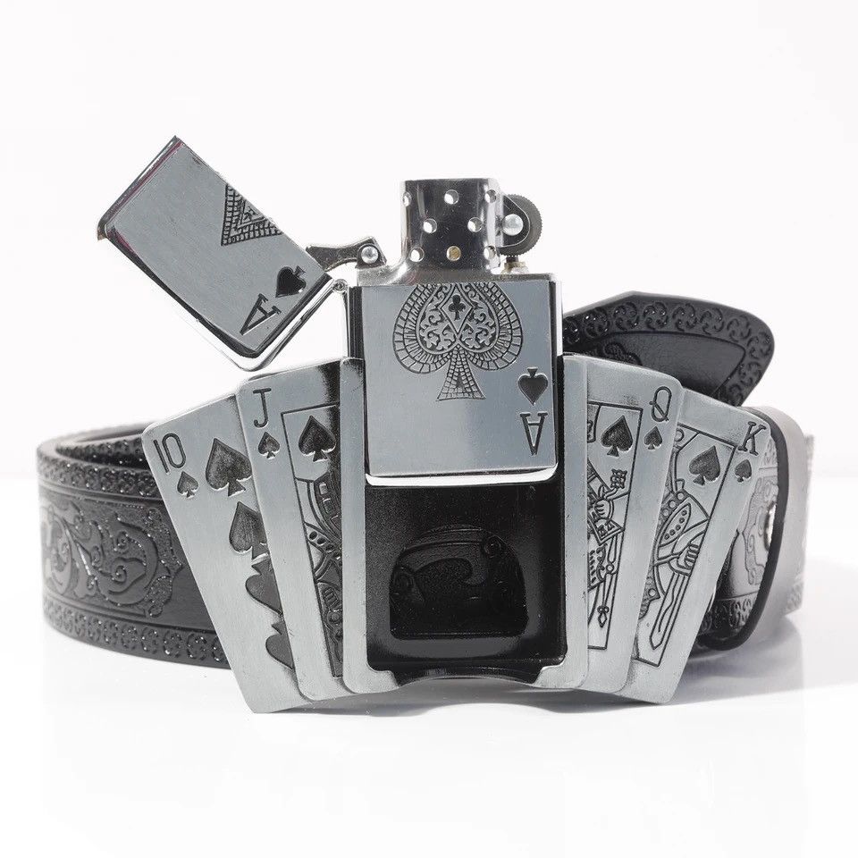 image of Alloy Poker Buckle Pu Leather Belt in Black, Men's