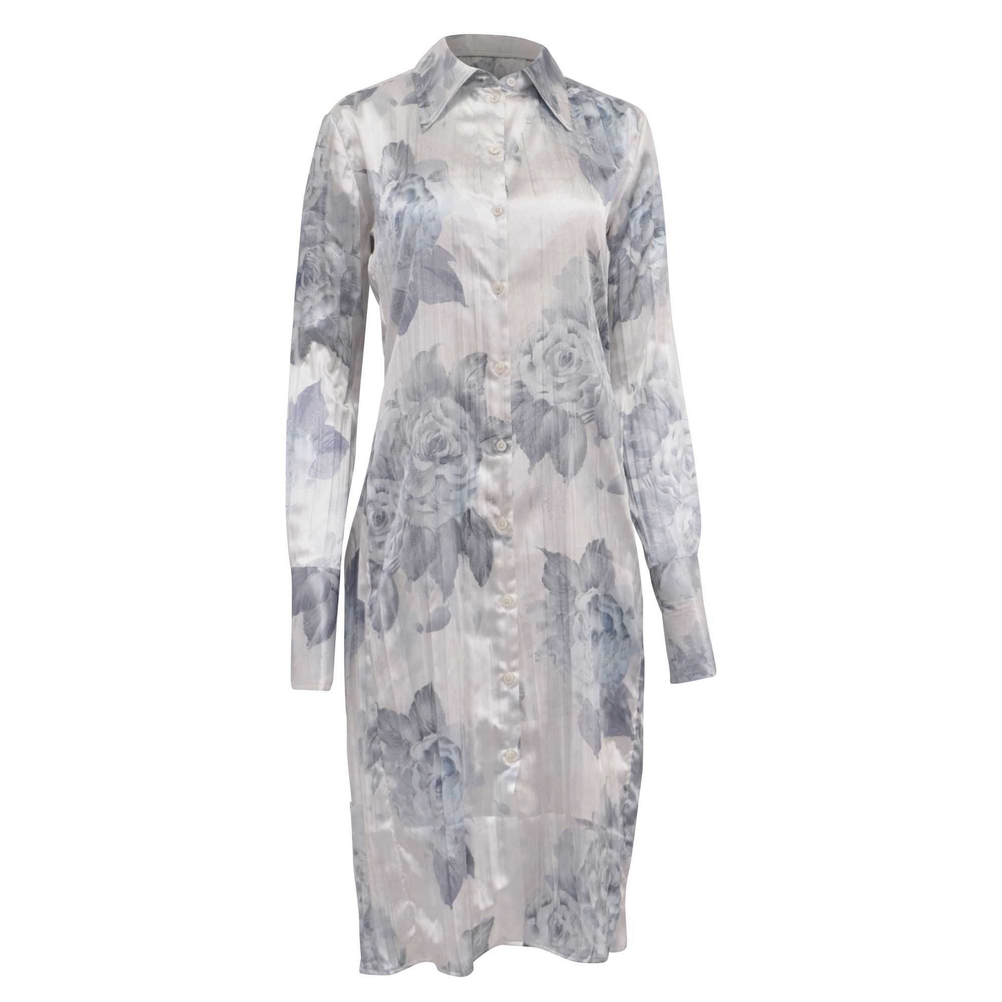 Acne Studios Acne Studios Floral-Print Midi Shirt Dress in White Polyeste Size XXS / US 00 / IT 34 - 1 Thumbnail