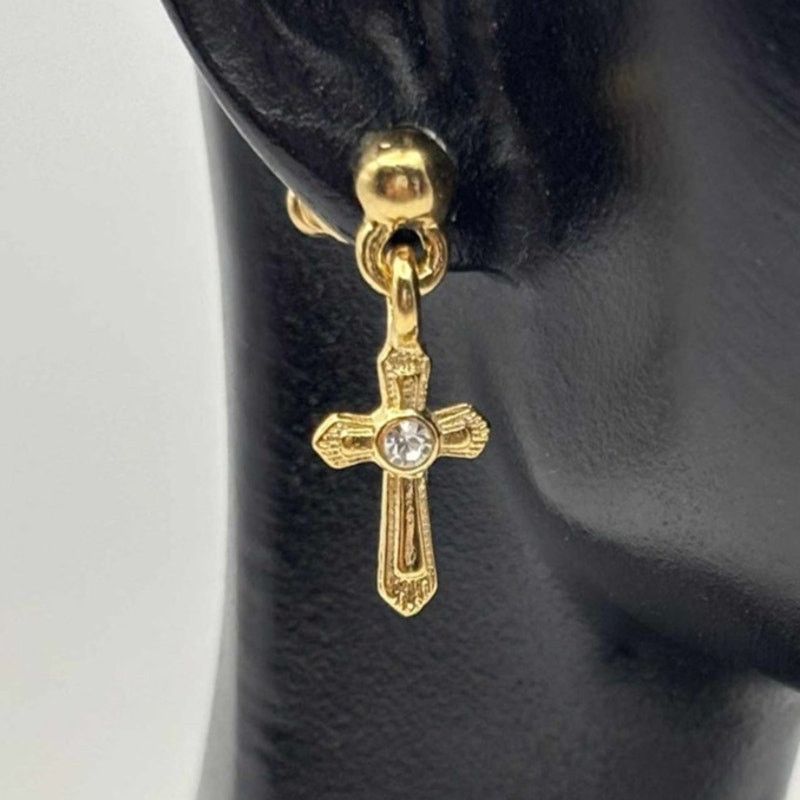 Other Gold Crystal Cross Almay Earrings Size ONE SIZE - 1 Thumbnail
