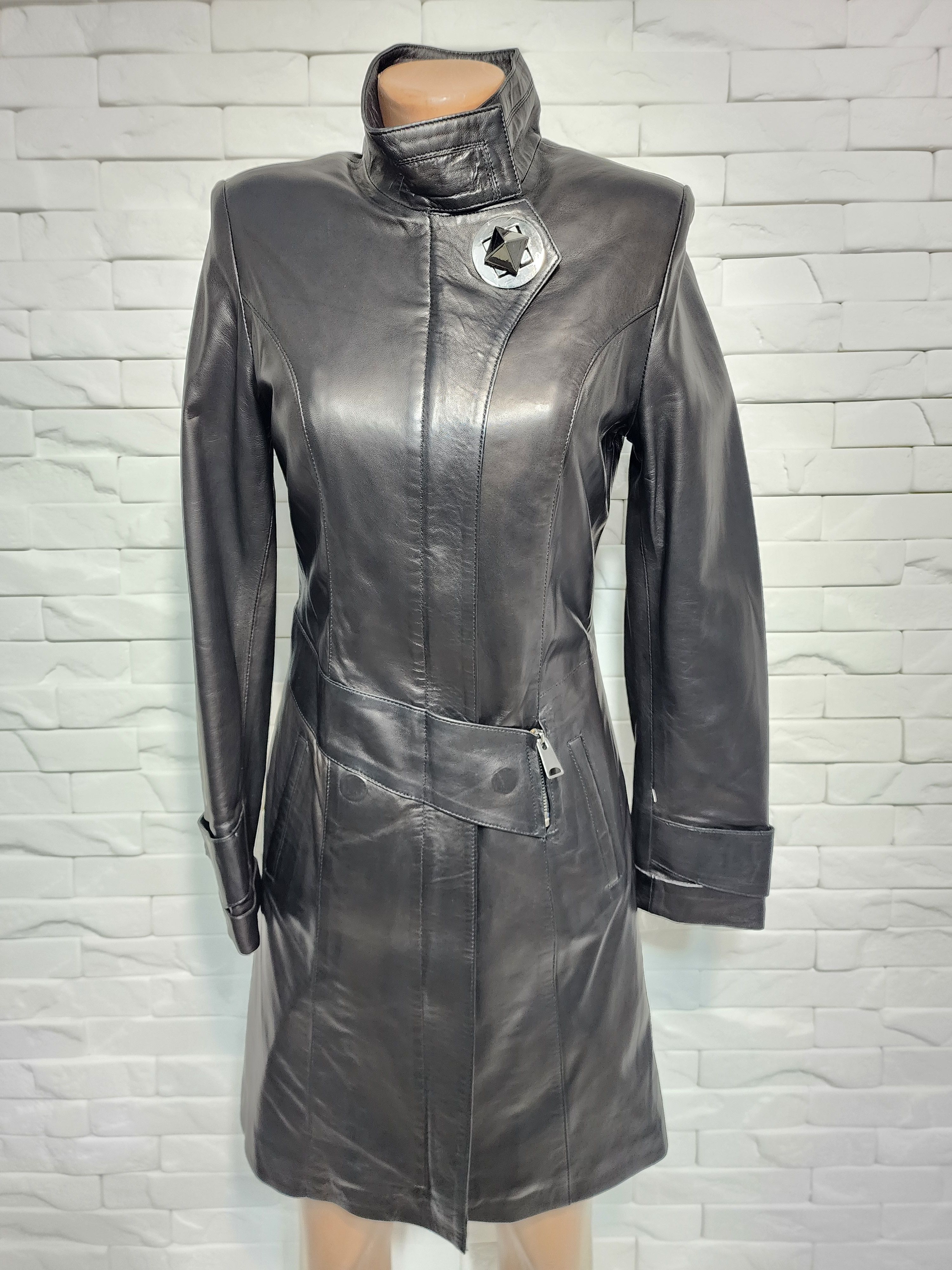 Genuine Leather Black Genuine Leather Jacket: Long Stylish Women's Coat Size S / US 4 / IT 40 - 1 Thumbnail