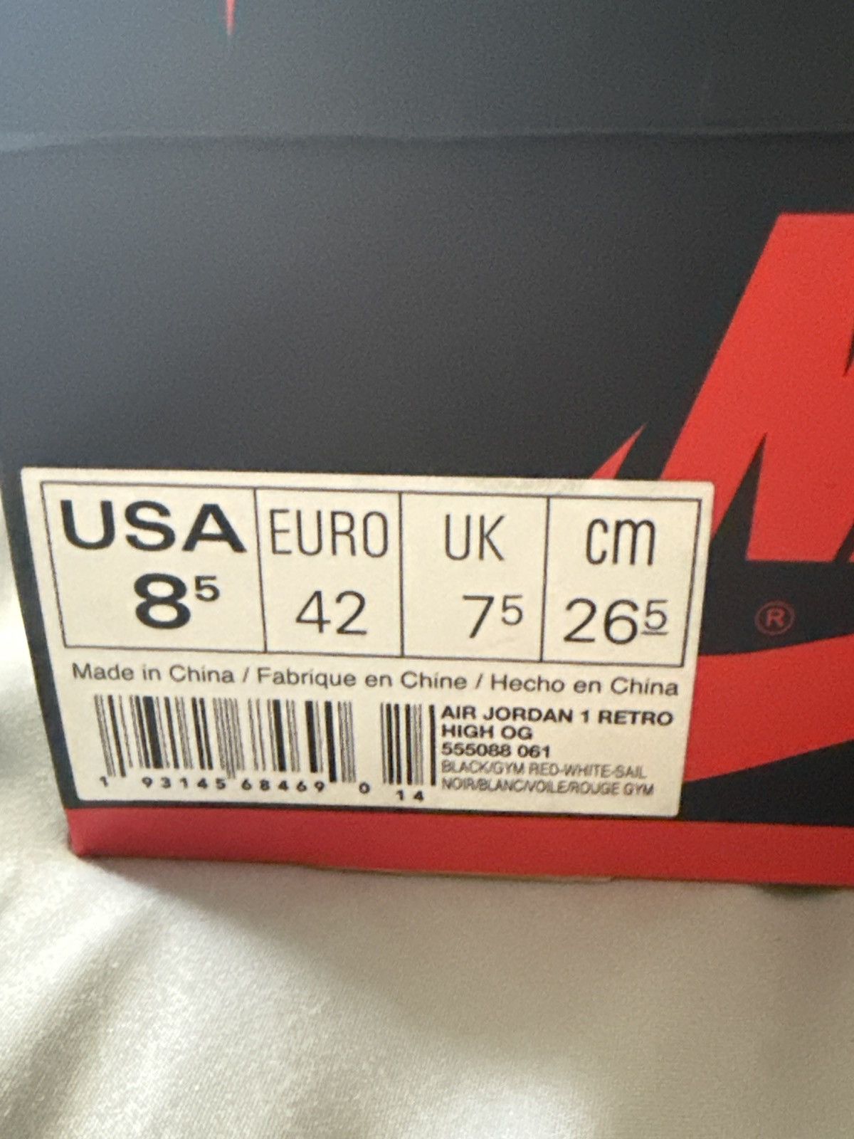 Jordan Brand Jordan 1 High “Gym Red” Size US 8.5 / EU 41-42 - 2 Thumbnail
