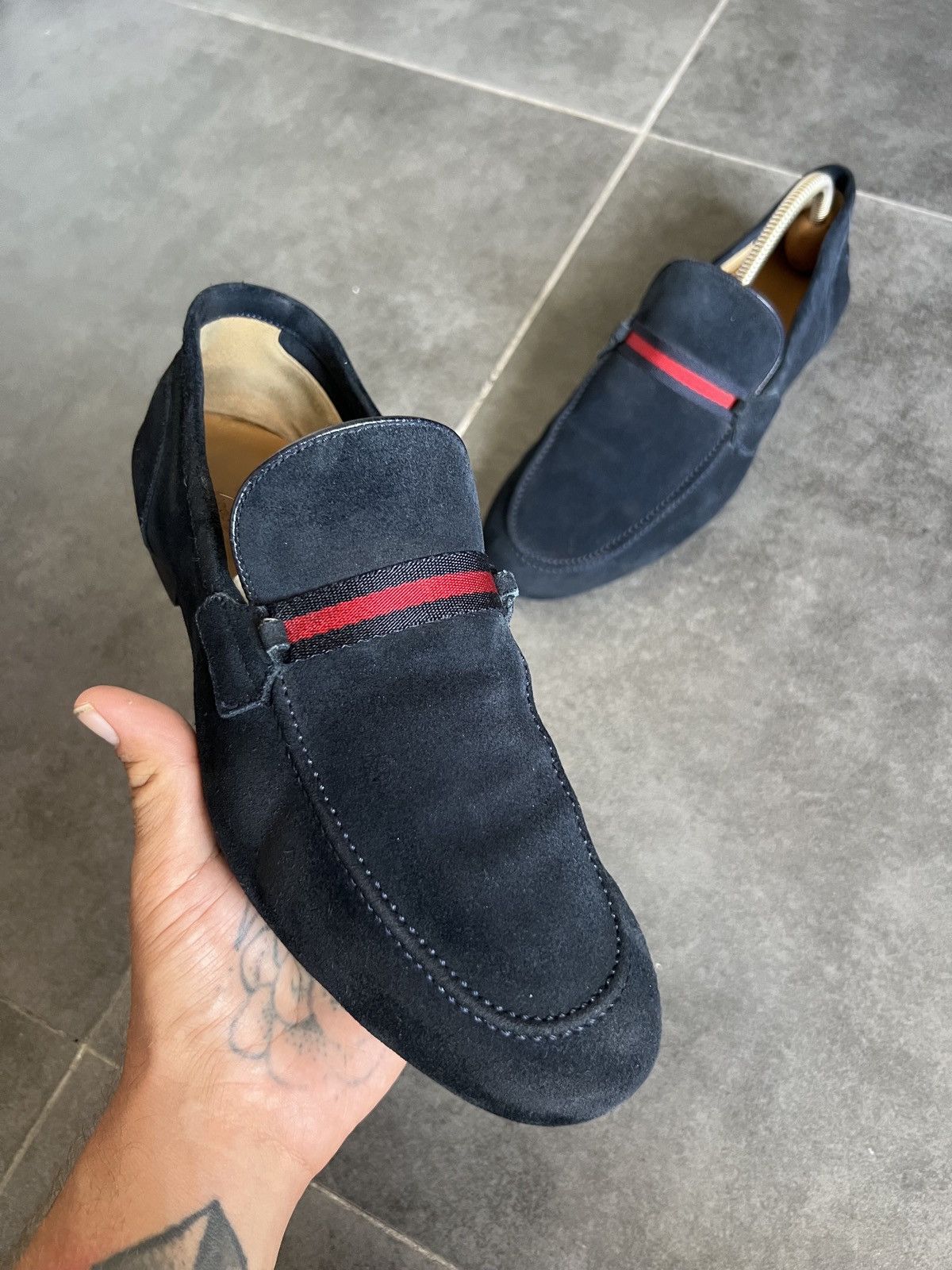 Designer × Gucci × Vintage Vintage GUCCI Web Stripe Suede Loafers Size US 7.5 / EU 40-41 - 1 Thumbnail