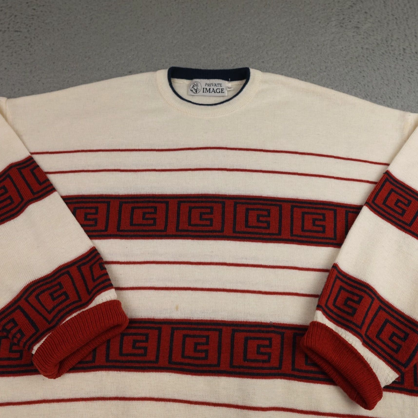 Vintage Private Image Geometric Wool Blend Sweater Mens Large Brown Crew Neck Knit Pullover Vintage 90s Retro All Seasons Size US L / EU 52-54 / 3 - 4 Thumbnail