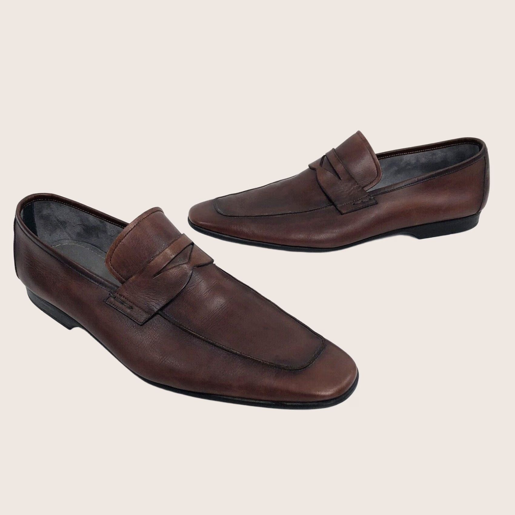 Magnanni Magnanni Mens 14 M Reddish Brown Loafers Mens Casual Leather Upper Loafer Shoes Magnanni Moccasin Style Men’s 14 M Brown Size US 14 / EU 47 - 1 Thumbnail