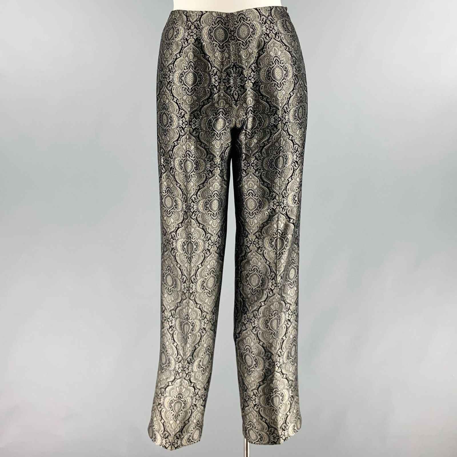 Other Size 10 Black Grey Acetate Paisley Straight Dress Pants Size 32" / US 10 / IT 46 - 1 Thumbnail