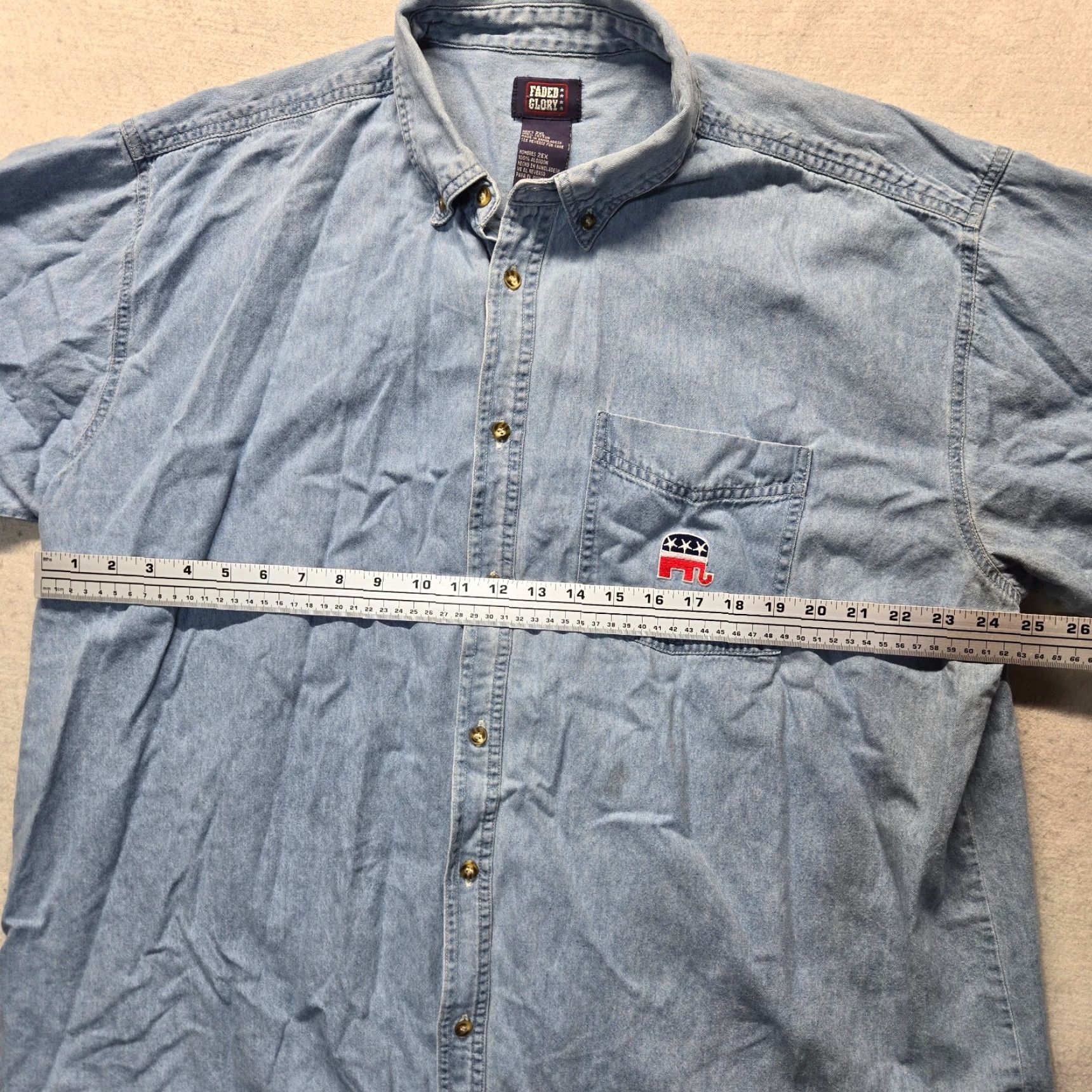 Faded Glory Faded Glory Denim Shirt Button-Up 2XL Men's Embroidered Republican Elephant Blue Denim Shirt 2XL Mens Size US XXL / EU 58 / 5 - 5 Thumbnail