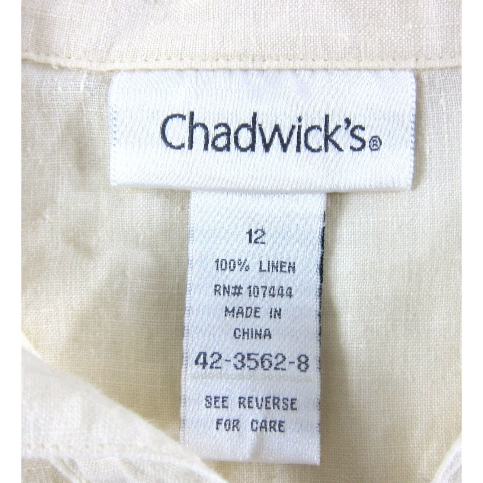 Vintage Chadwick's 100% Linen Ivory Long Sleeve Collared V-Neck Tunic Blouse 12 Size XL / US 12-14 / IT 48-50 - 3 Thumbnail