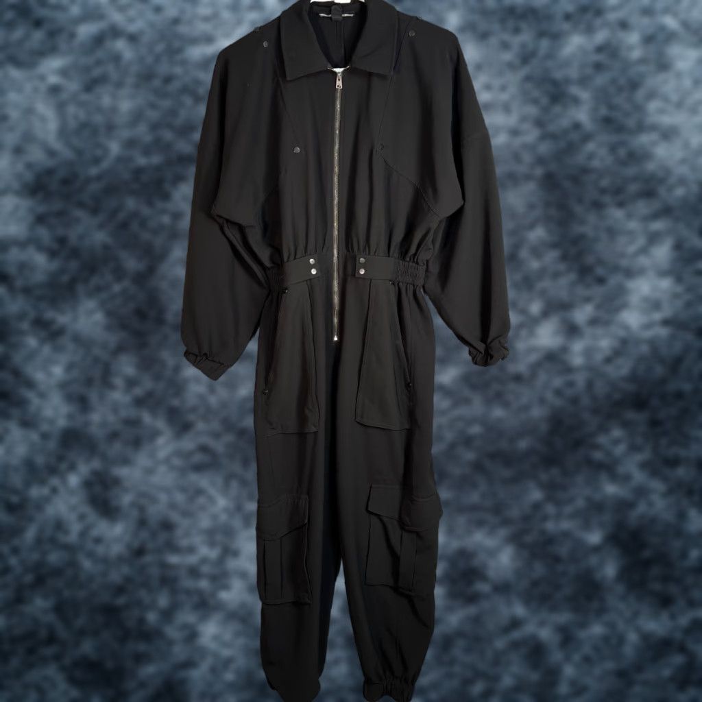 Allsaints VINTAGE AllSaints Black Utility Jumpsuit Womens Size 4 Elastic Waist Polyester Blend JumpSuit Women 4 Black Size 27" / US 4 / IT 40 - 1 Thumbnail