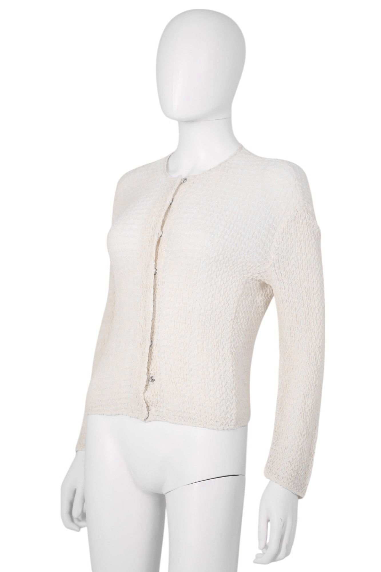 Emporio Armani S/S 2000 Semitransparent Ruched White Cardigan Size S / US 4 / IT 40 - 2 Thumbnail