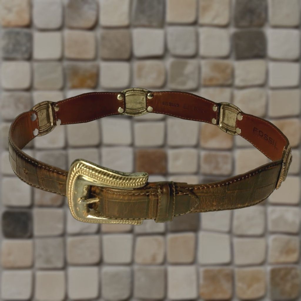 Fossil **Fossil Women Medium Brown Leather Metal Links Adjustable Belt** User: Fossil Women Medium Brown Leather Metal Links Adjustable Belt Size ONE SIZE - 1 Thumbnail