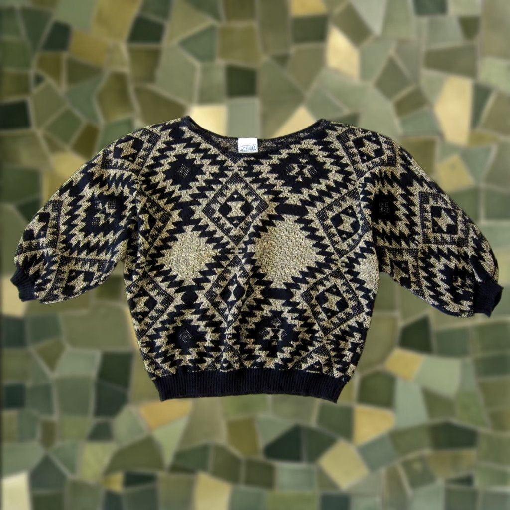 Vintage VINTAGE Cristina's Gold Metallic Black Retro Geometric 3/4 Sleeve Sweater M Womens Size M / US 6-8 / IT 42-44 - 1 Thumbnail