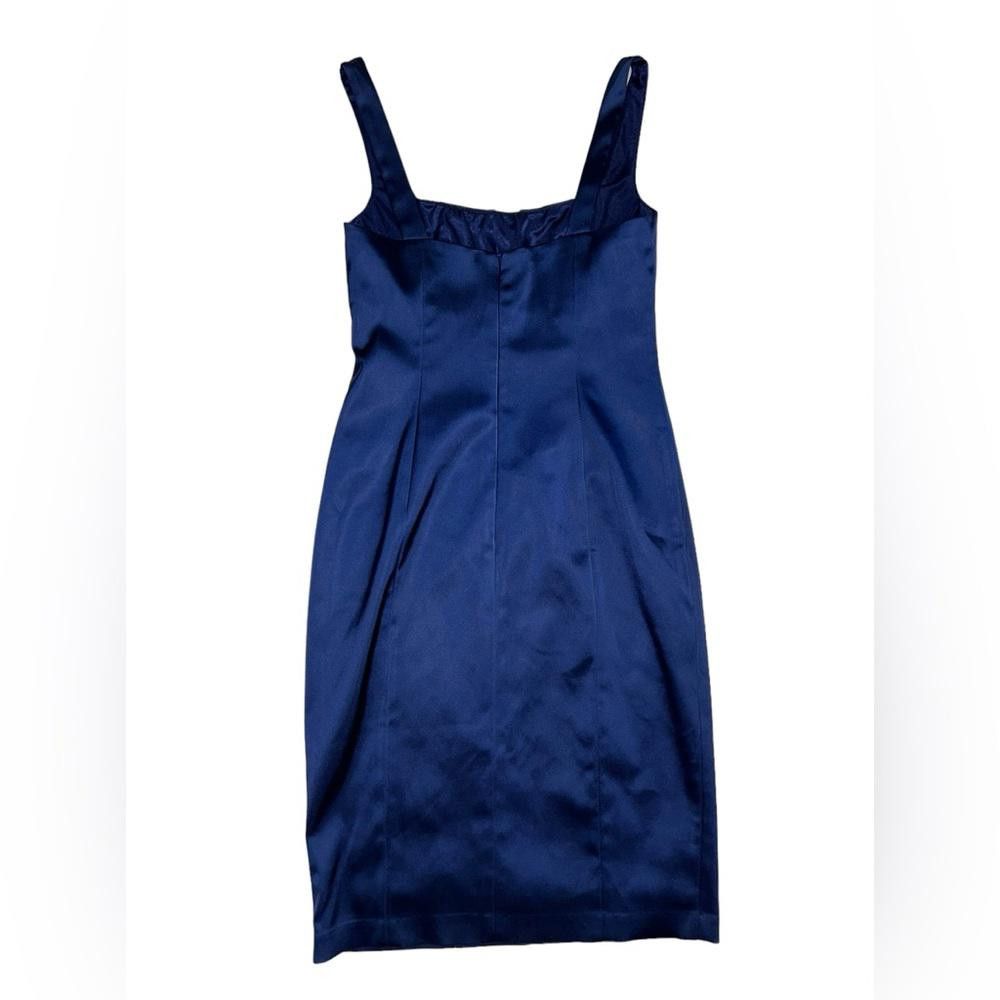 Designer David Meister l Navy Satin Cocktail Dress Size 2 Size XS / US 0-2 / IT 36-38 - 3 Thumbnail
