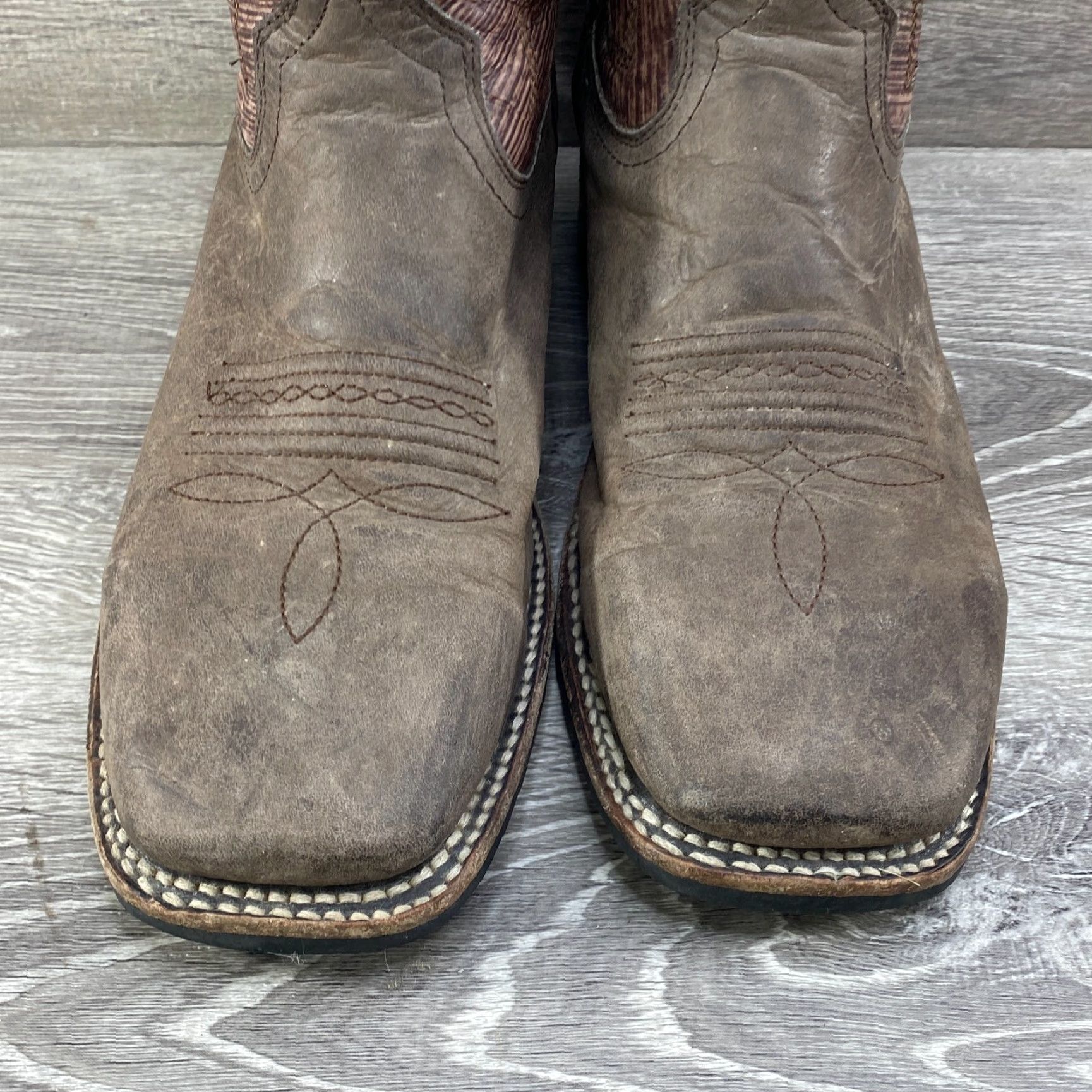 Vintage Circle G Men's 7.5 D Brown Leather Square Toe Cowboy Western Boots Distressed Size US 8 / EU 41 - 4 Thumbnail