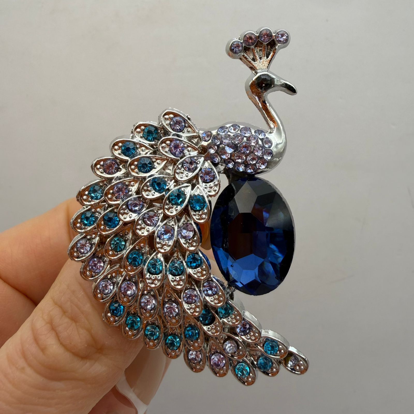 Vintage Blue Crystal Peacock Brooch Rhinestone Vintage Statement Size ONE SIZE - 1 Thumbnail